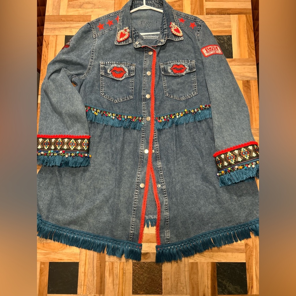 Blue Denim blouse boho chic XXLARGE new
